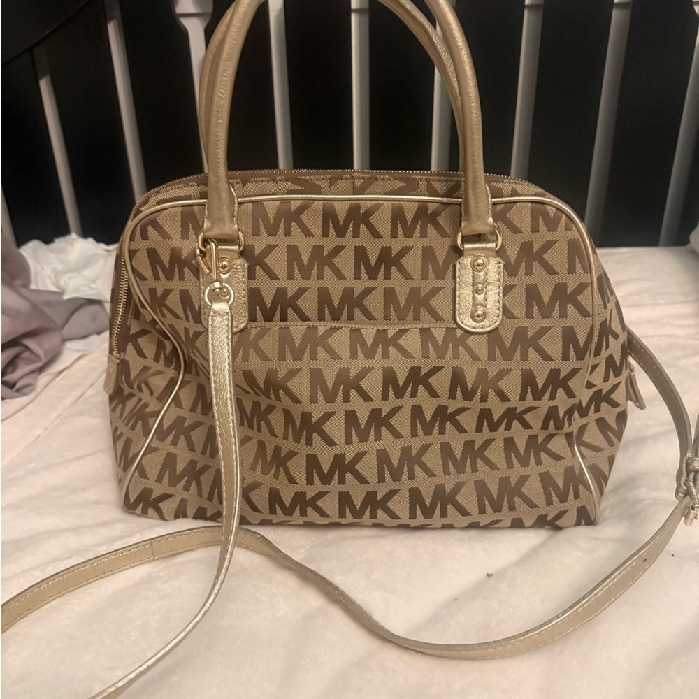 Michael Kors Brown/Gold Signature MK Dome Satchel